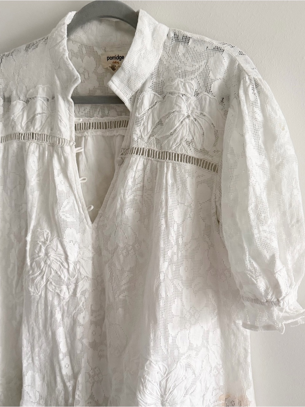 Anthropologie Porridge Embroidered Lace Babydoll Dress White Flowy Feminine - Picture 2 of 13